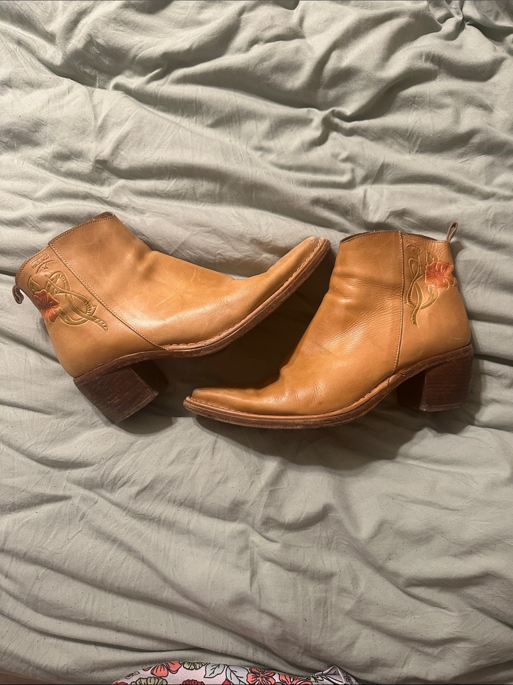 Pikolinos Tan Leather Ankle Boots Floral Embroidery Boho Western Festival 40